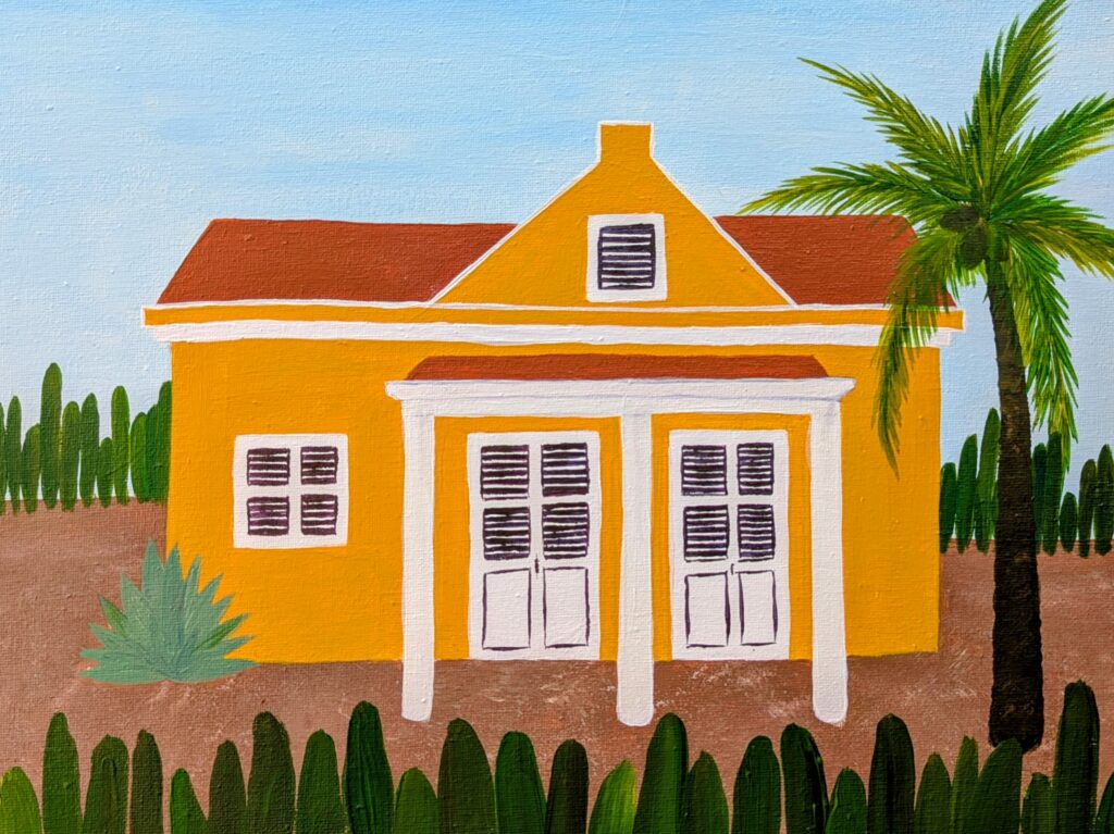 traditional bonaire house acrylic painting
