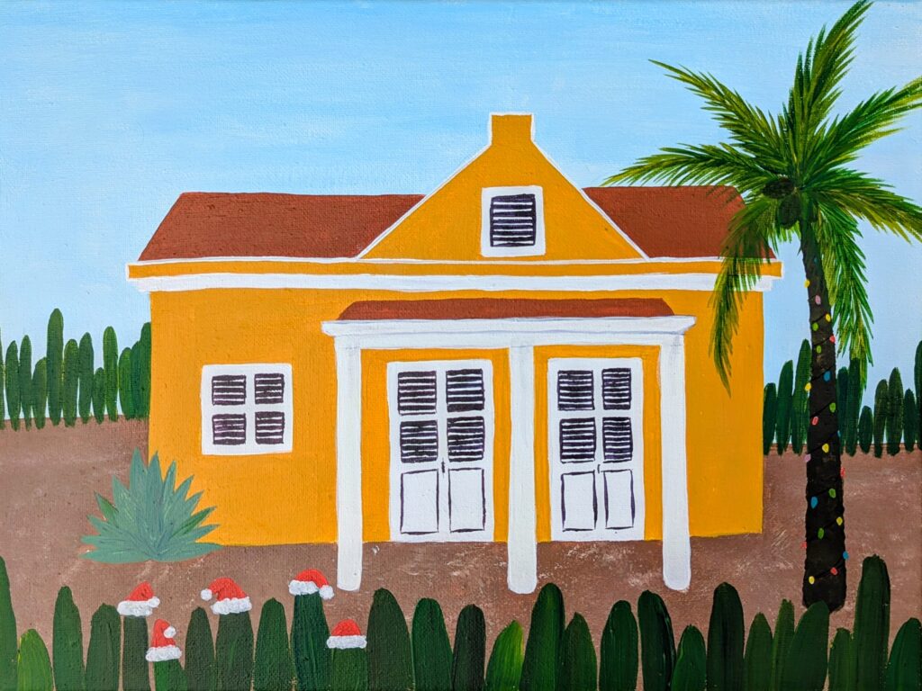 traditional bonaire house christmas acrylic painting