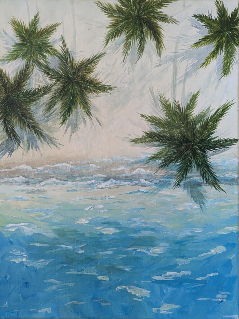 aerial drone view beach acrylic painting
