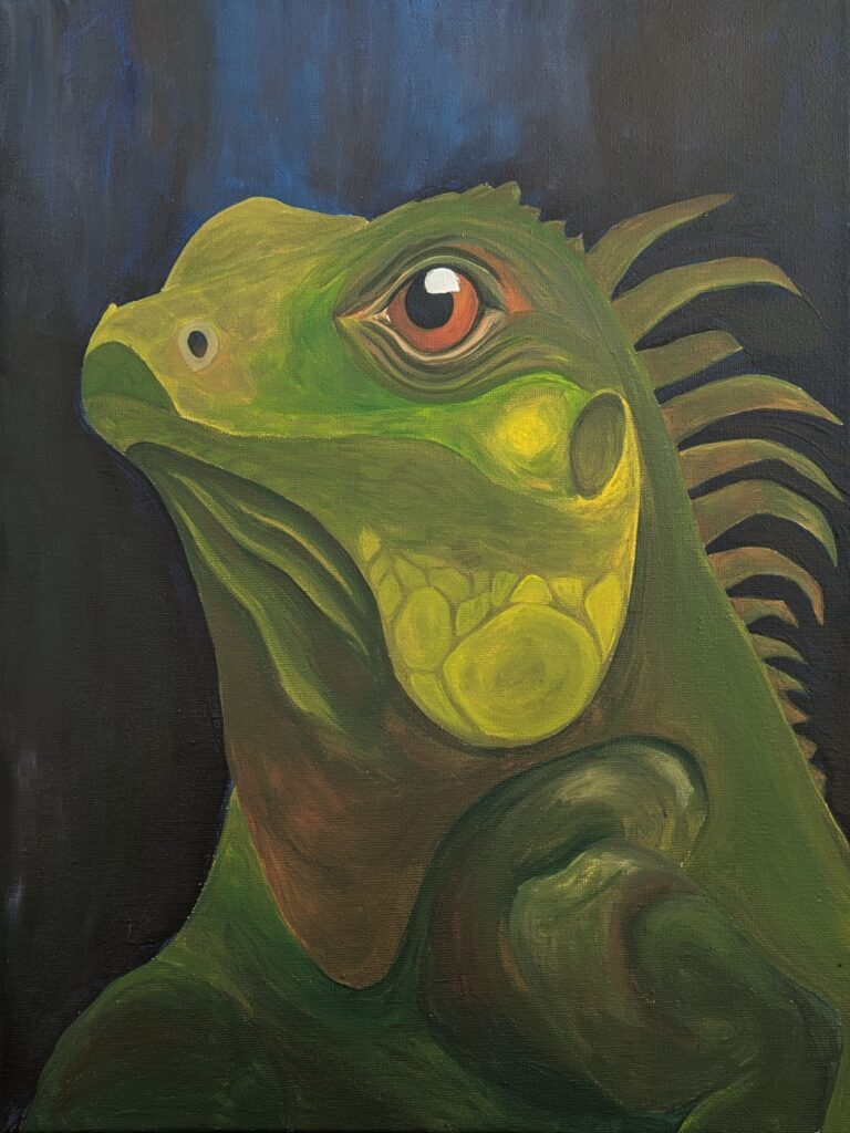green iguana acrylic painting
