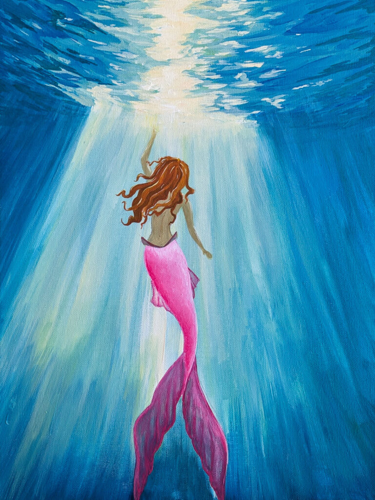 swimming mermaid acrylic painting