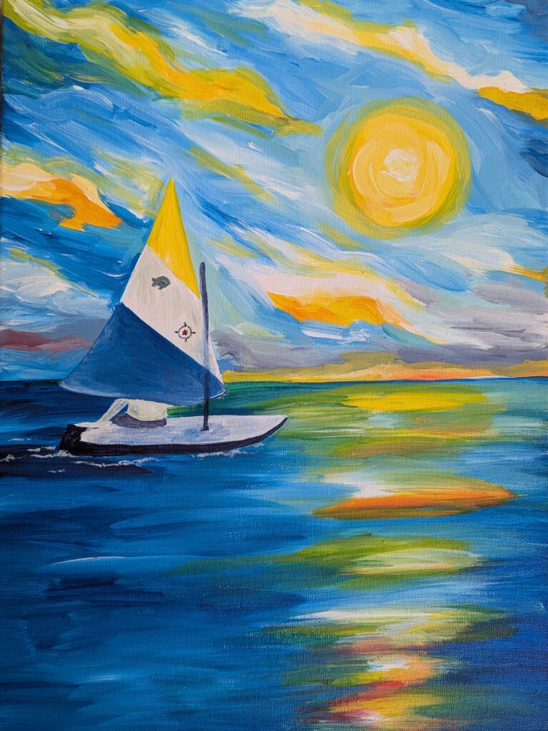 Bonaire sunfish boat regatta acrylic painting